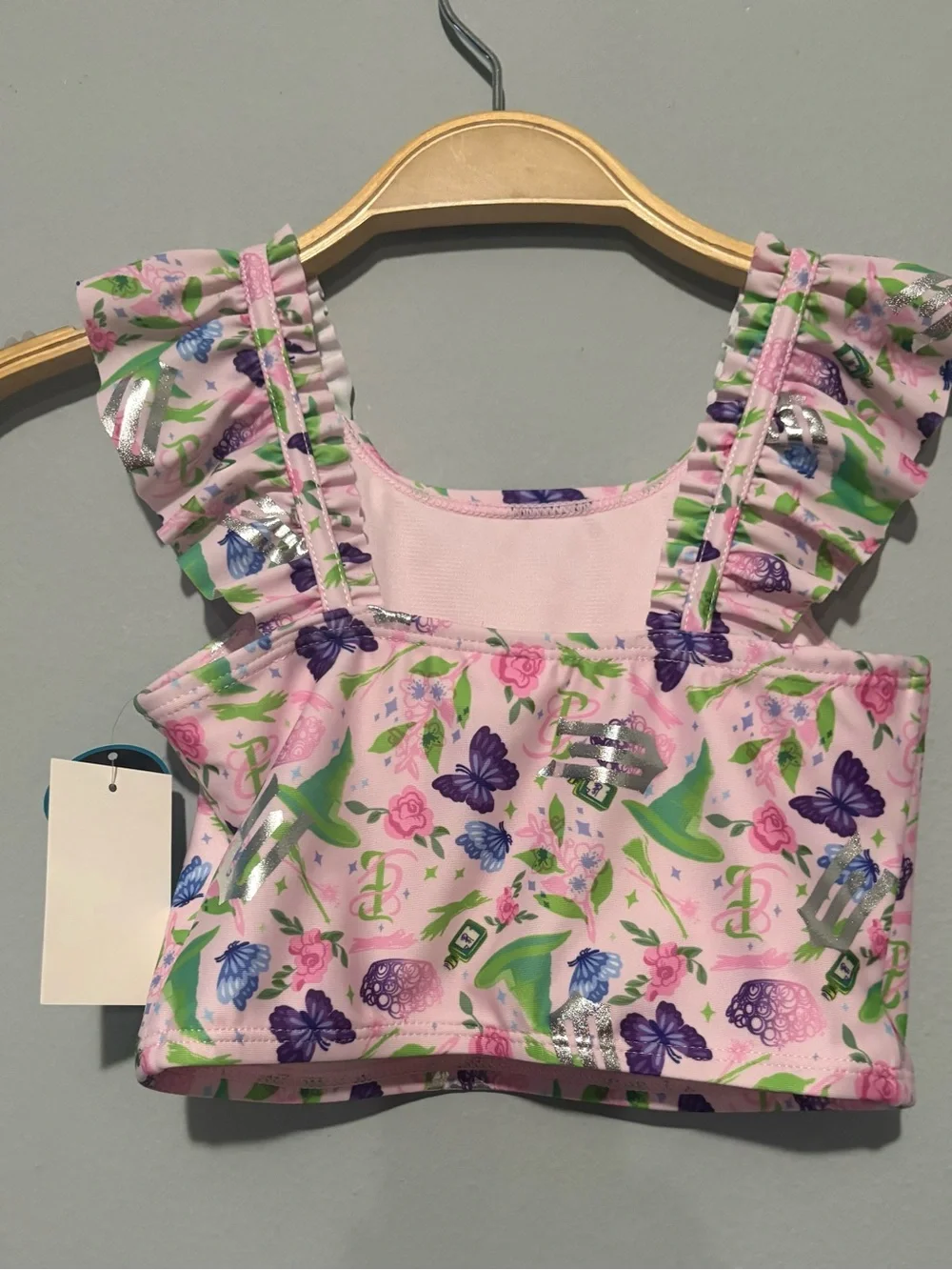 Floral Ruffle-Shoulder Tankini Set in Pastel Pink New